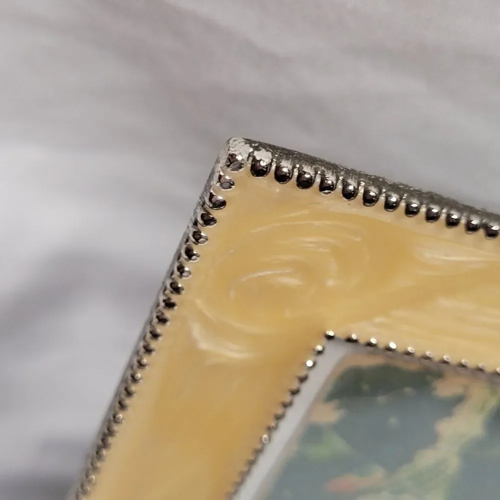 Yellow Decorative Picture Frame with Silver Accents