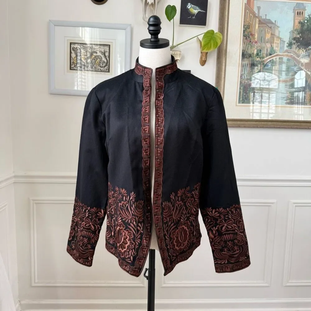 NWT Coldwater Creek Black Brown Embroidered Jacket $100 16
