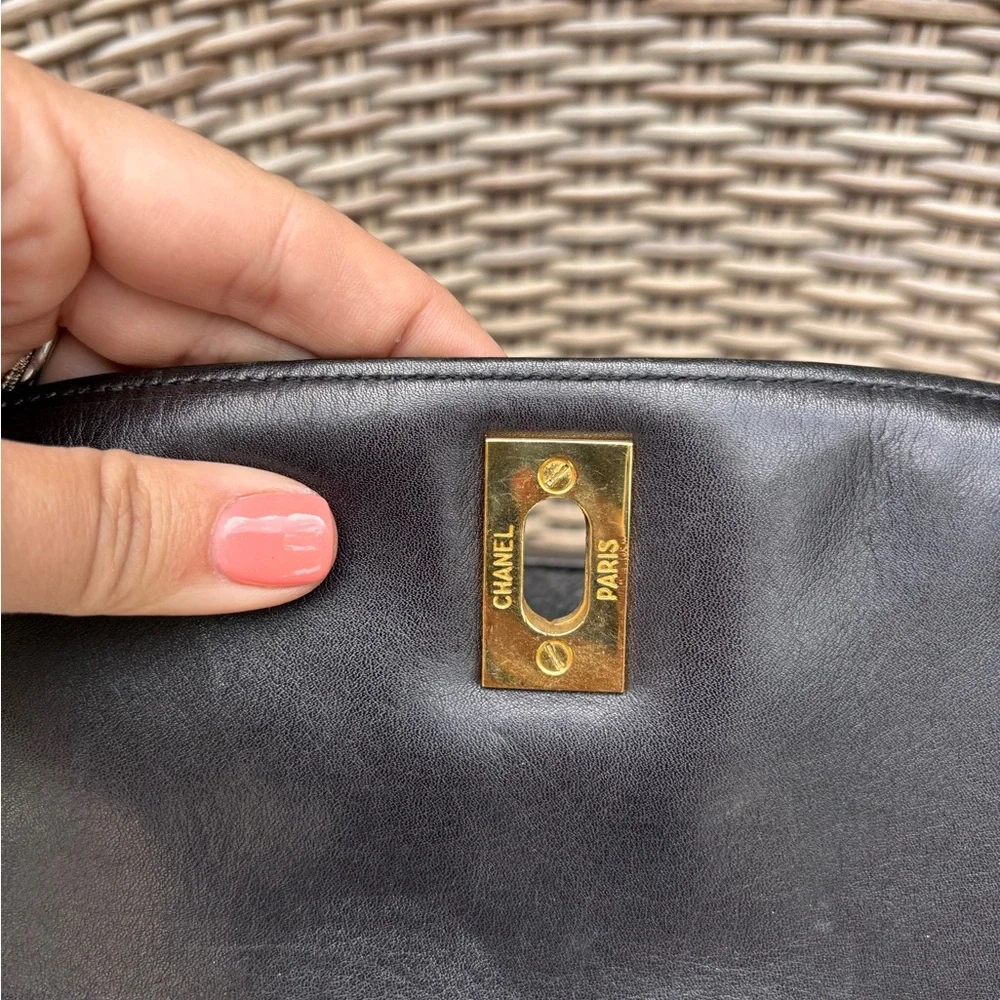 Authentic CHANEL tweed leather black khaki backpack
