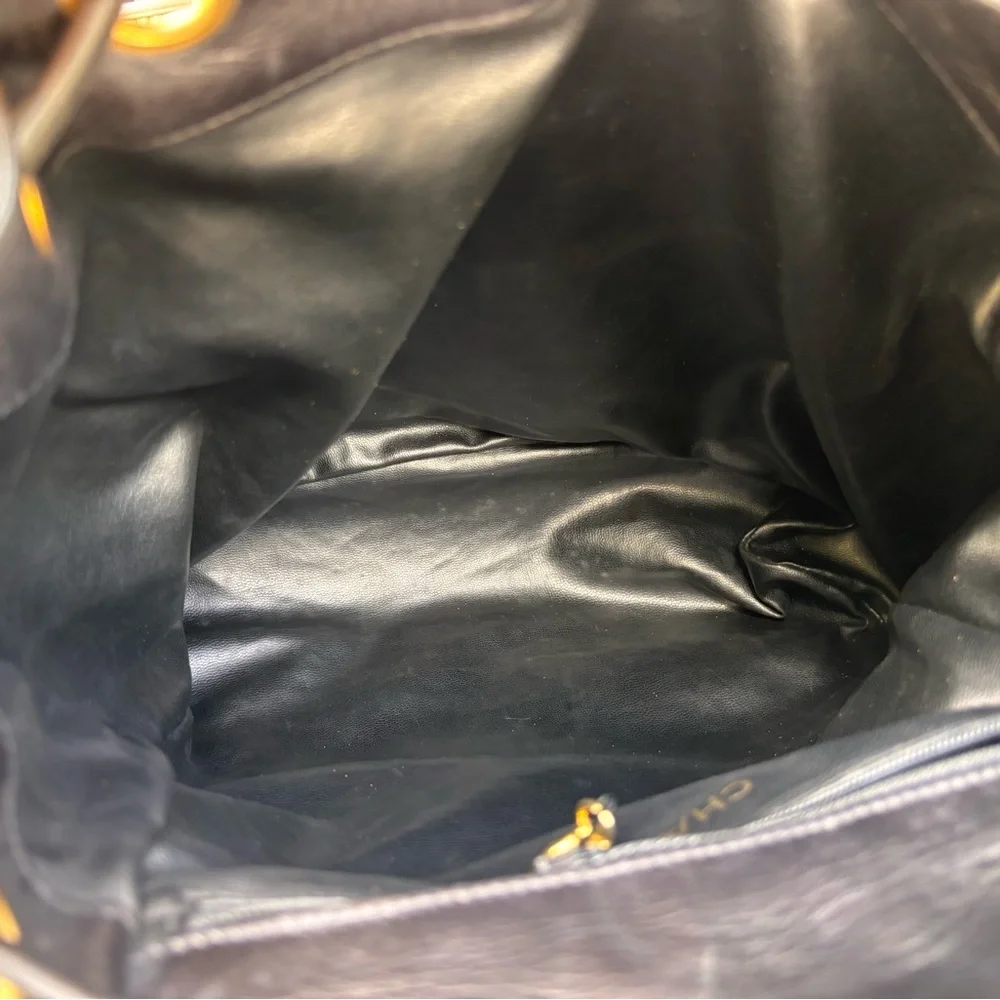 Authentic CHANEL tweed leather black khaki backpack
