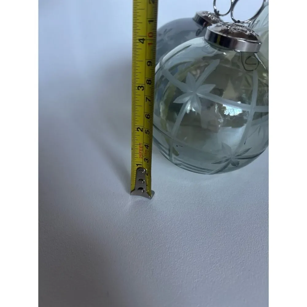 Vintage Pottery Barn Etched Glass Ball Ornaments Set Of 3 Mercury Glaze
