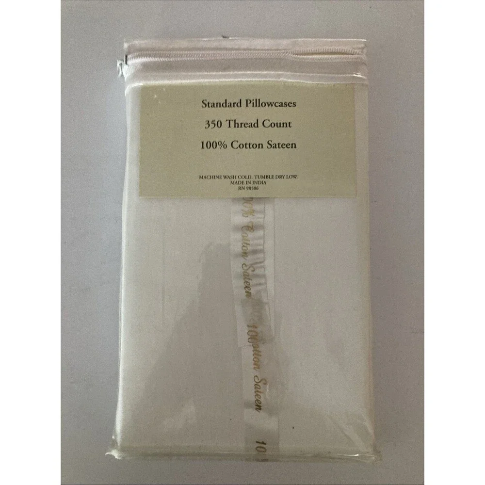 Imperial Collection Two Standard 100% Sateen Cotton Pillowcases 350 Thread Count