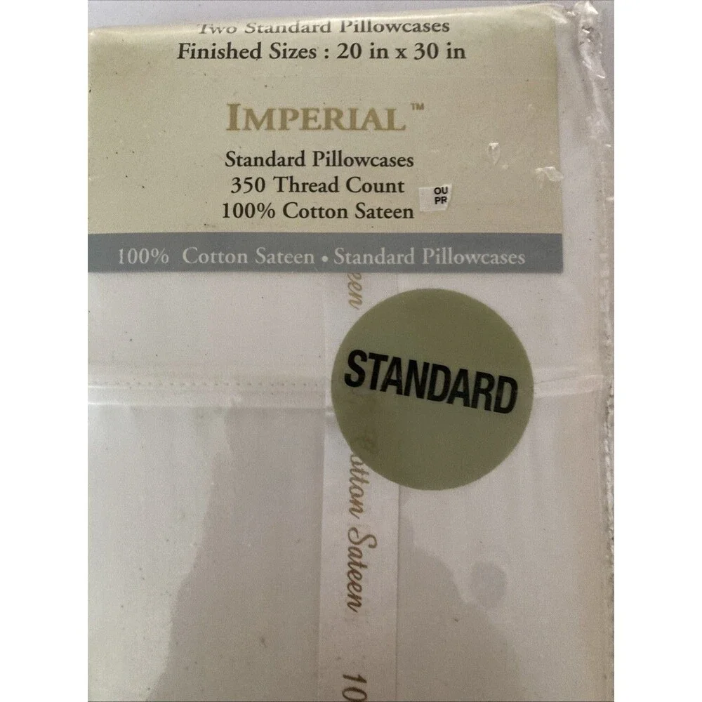 Imperial Collection Two Standard 100% Cotton Sateen Pillowcases 350 Thread CT.