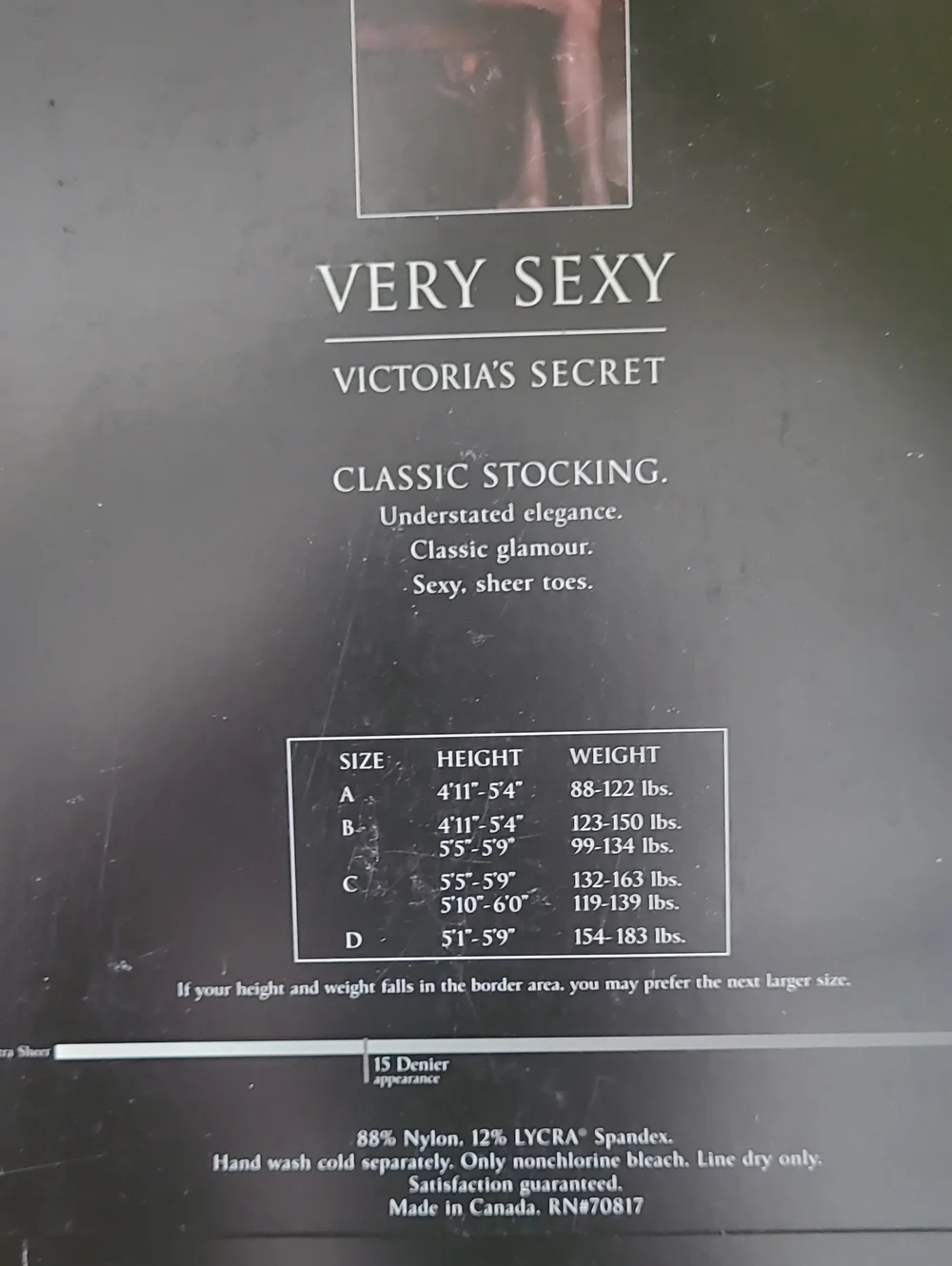 New! Victoria's Secret Very Sexy Classic Nude & Black Set Stocking Womens Size B