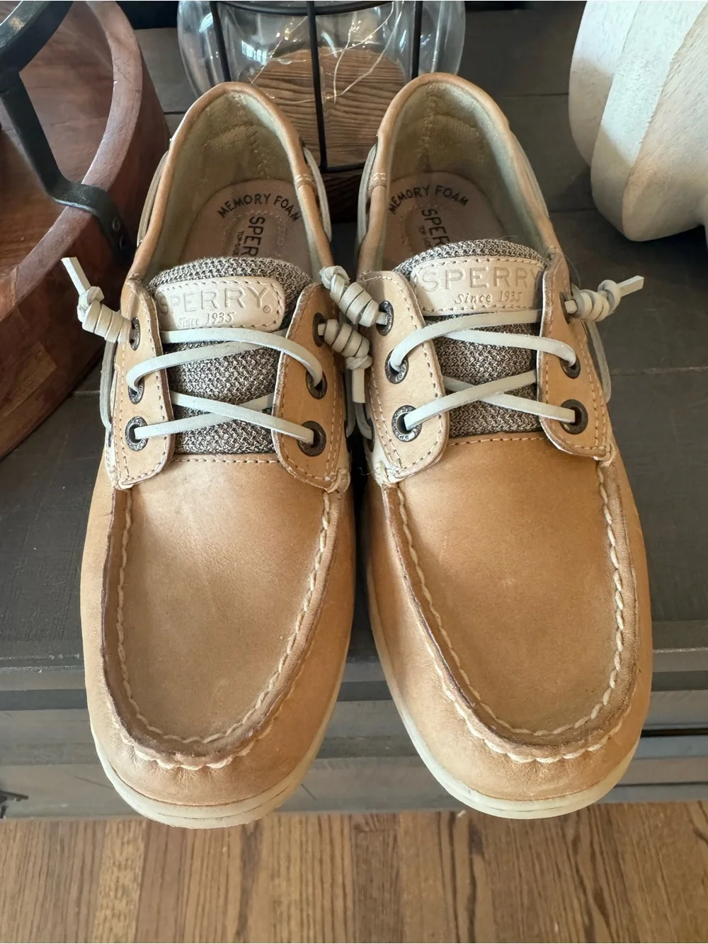 Sperry Top-Sider Tan Leather Boat Shoes Memory Foam Comfort Casual Size 7.5