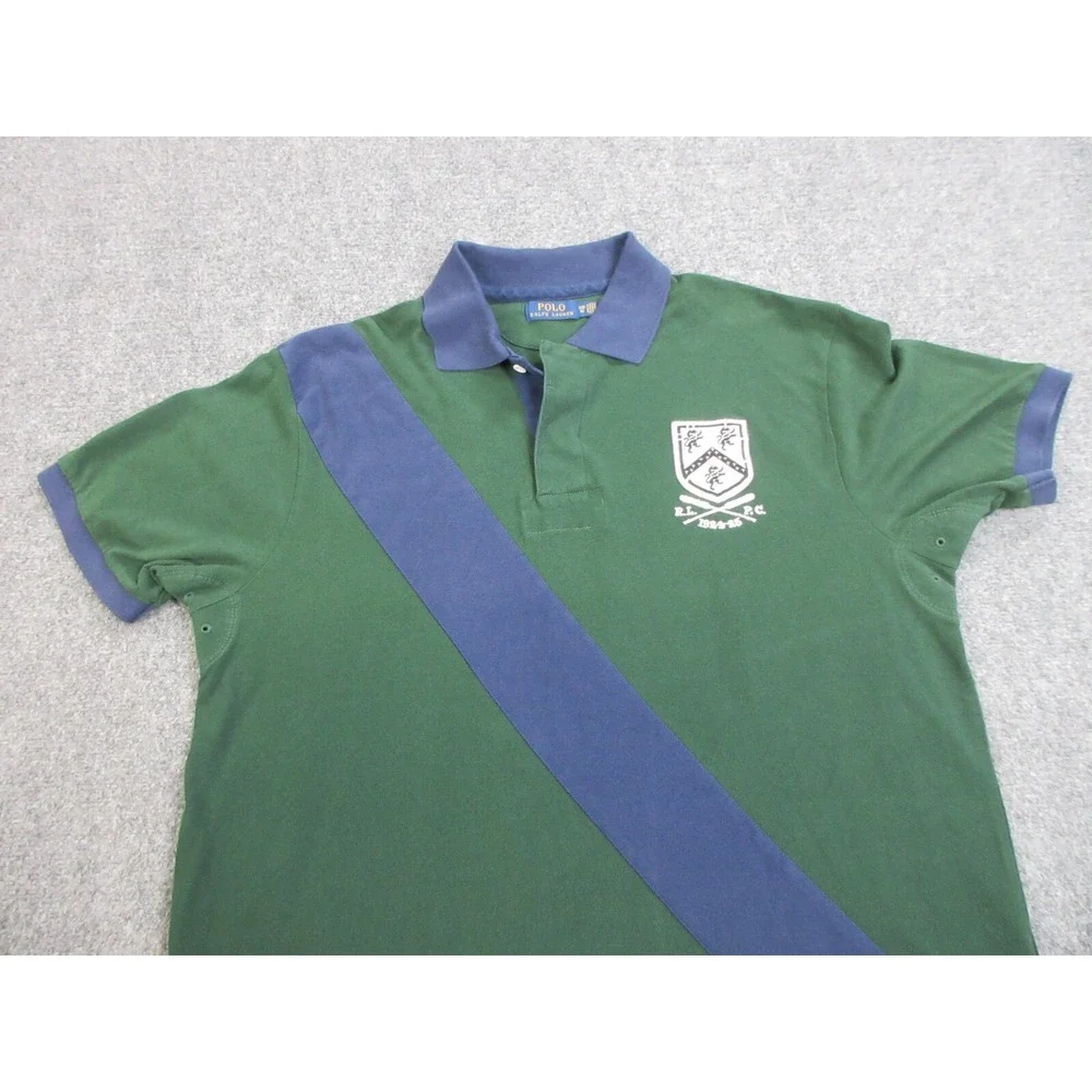 Ralph Lauren Polo Shirt Mens 1XB Green Rugby Patch Crest RLPC‎ Logo