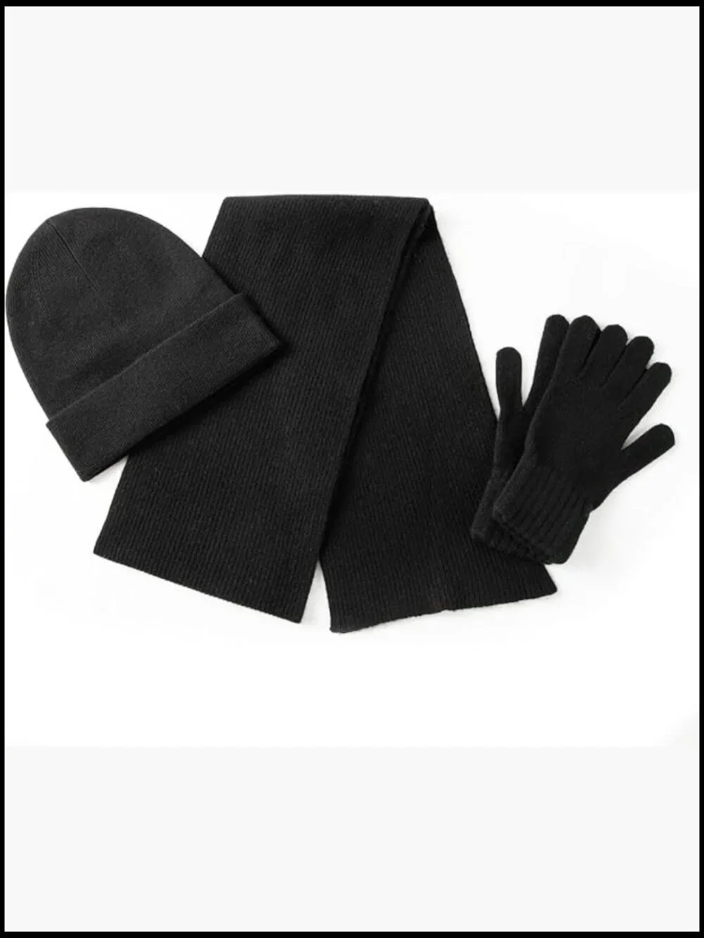 Cashmere Wool Scarf Hat Gloves Set, Ribbed Cuffed Beanie, Glove Scarves Set