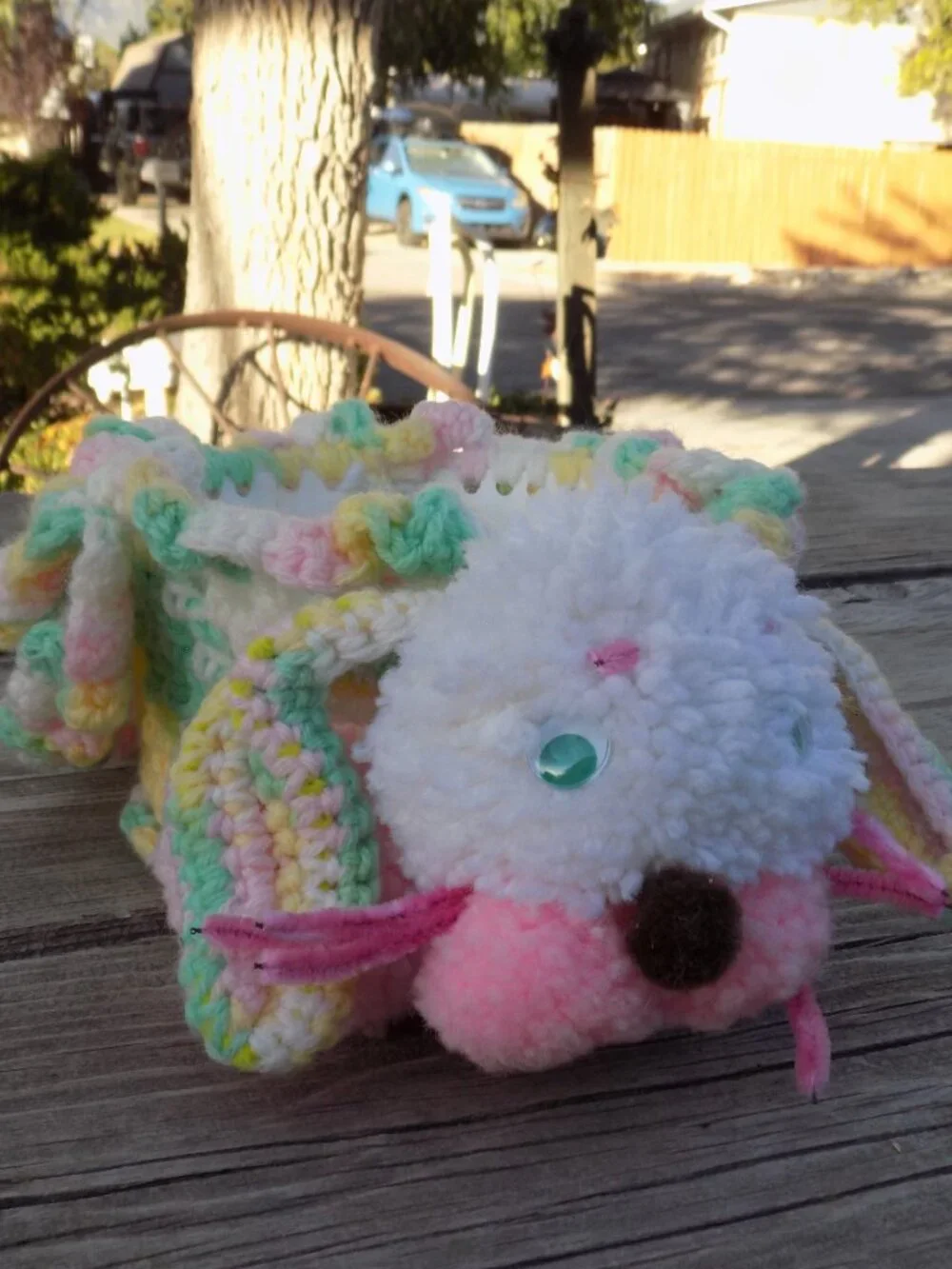 Bunny Basket Crochets on Bottle, Spring Decor, Babys Room Decor, VINTAGE