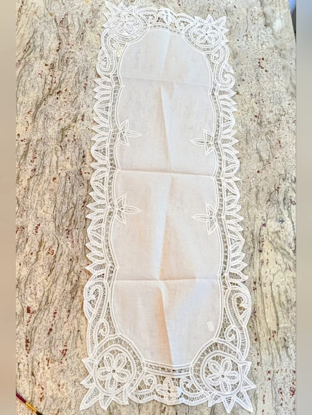 Battenberg Lace Table Runner By Tessile White 45