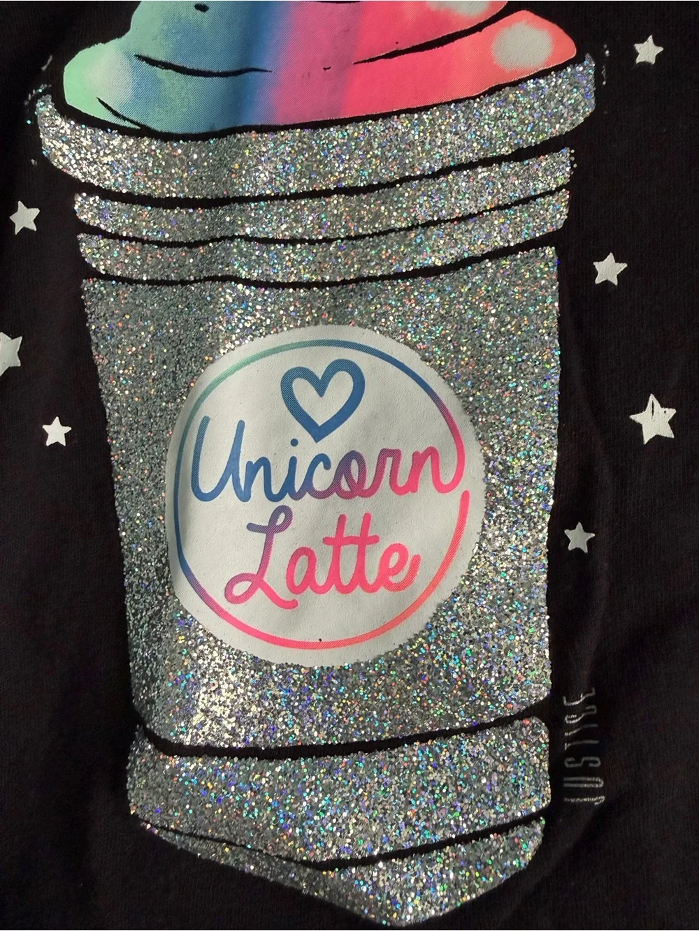 Justice Black Hoodie with Glitter 'Unicorn Latte' Graphic