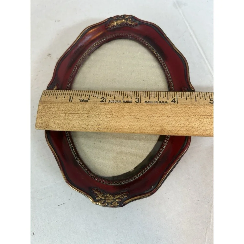 Vintage Ornate Metal & Wood Photo Frame Set Brown 4x6 & Red 3.5x5 Tabletop Decor