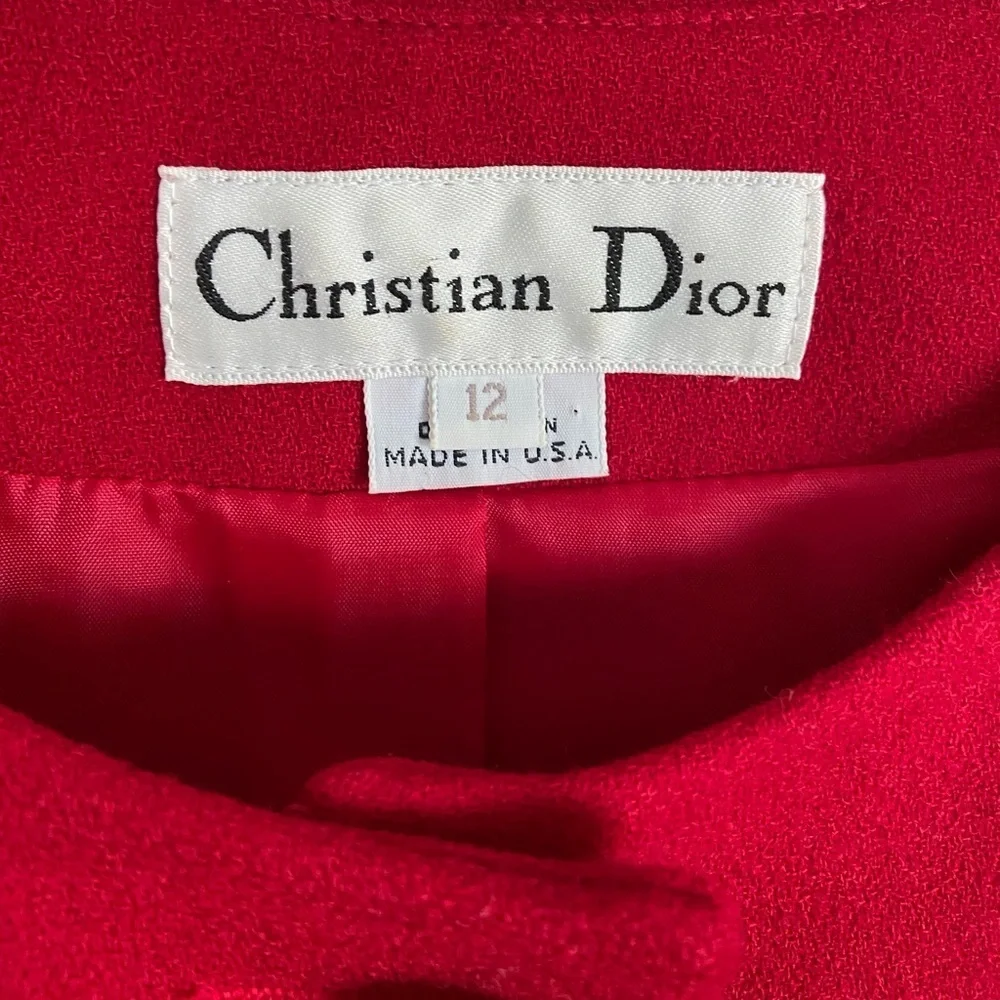 CHRISTIAN DIOR Vintage Pure Red Full Suit w/Pleat Skirt Gold Buttons sz 12