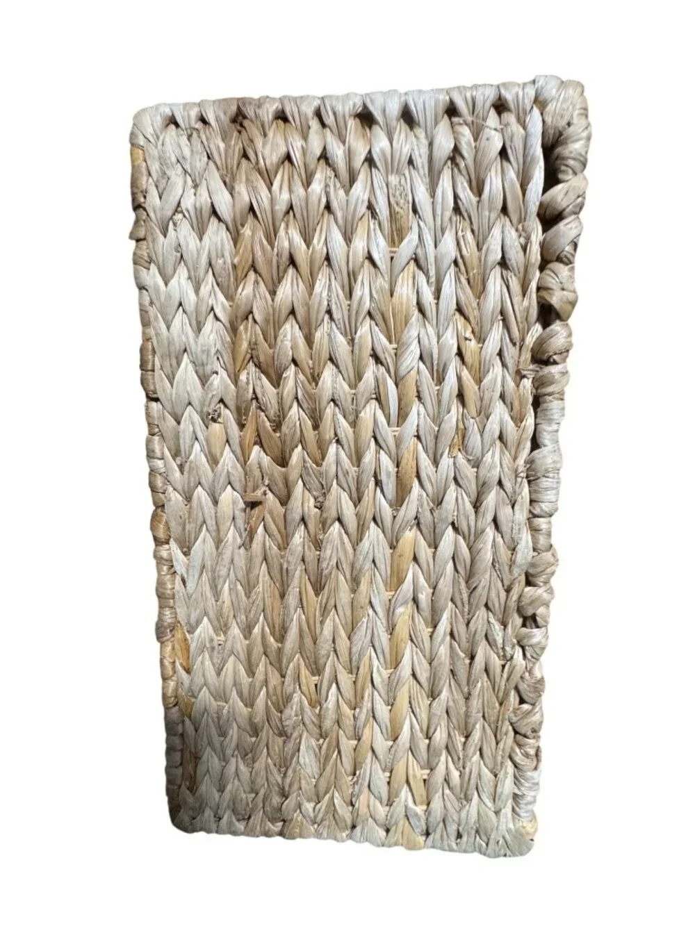 Handwoven Rectangular Water Hyacinth Basket With Handles For Storage Or Decor