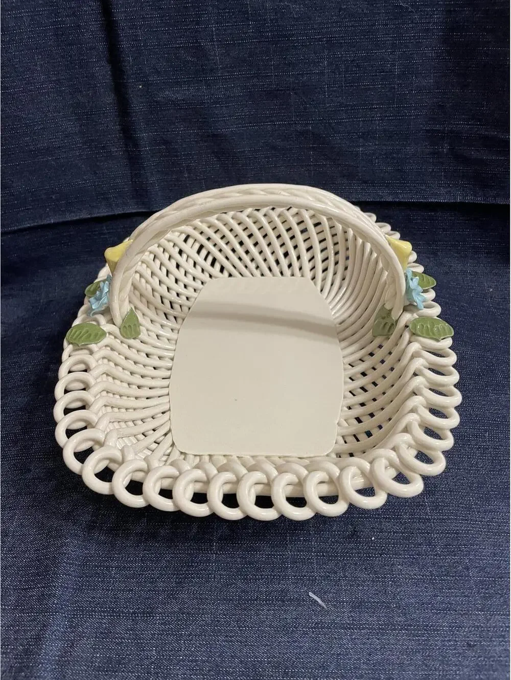 Capo di Monte style basket cottage core clutter core floral lattice handle sweet