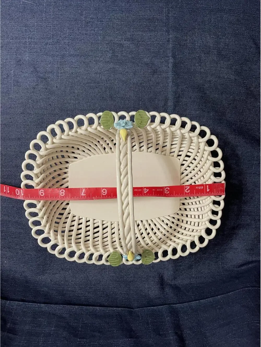 Capo di Monte style basket cottage core clutter core floral lattice handle sweet