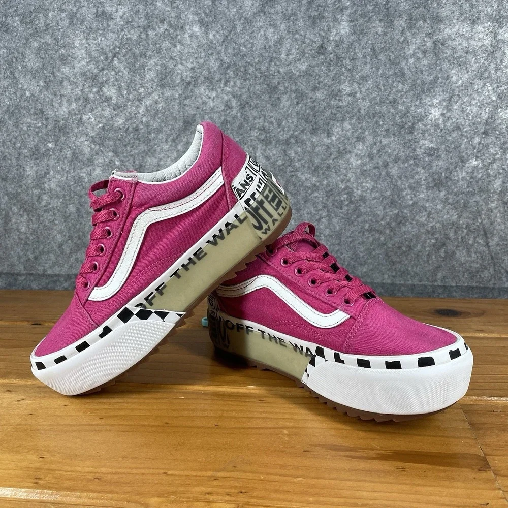 VANS Old Skool Stacked Logo Platform Cabaret Pink Checker Womens 6 / Mens 4.5
