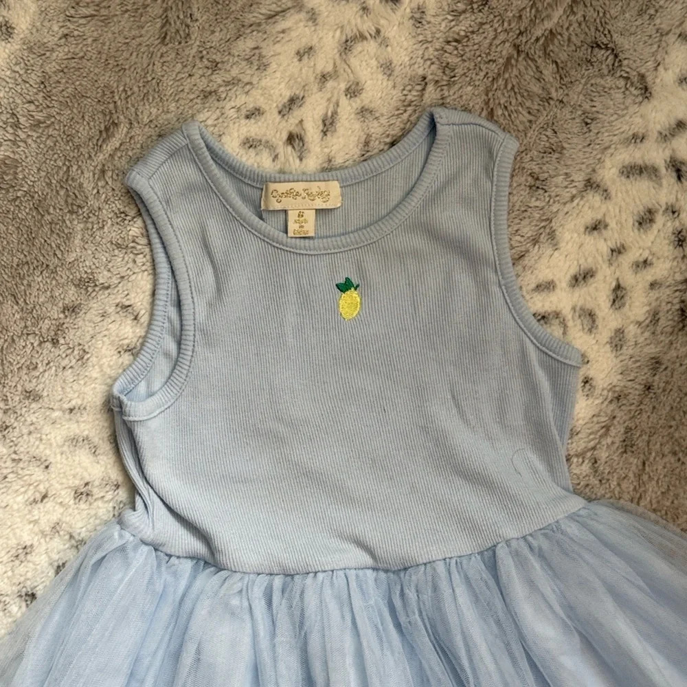 Cynthia Rowley blue dress girls size 6 lemon embroidery garden party summer