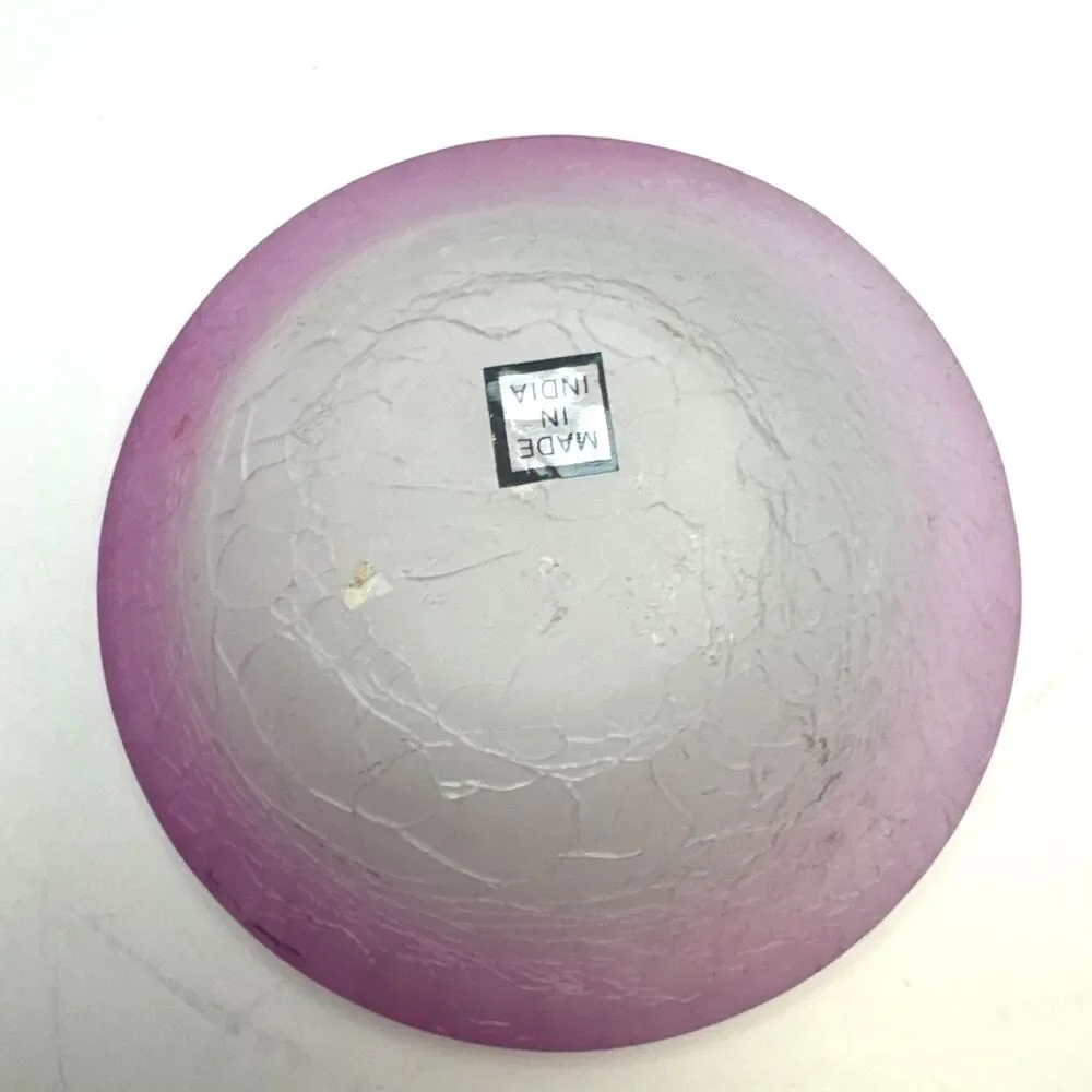 Crackled Glass Bowl Vase Candle Holder Orb Ornate Brass Stand Purple 4x4.25