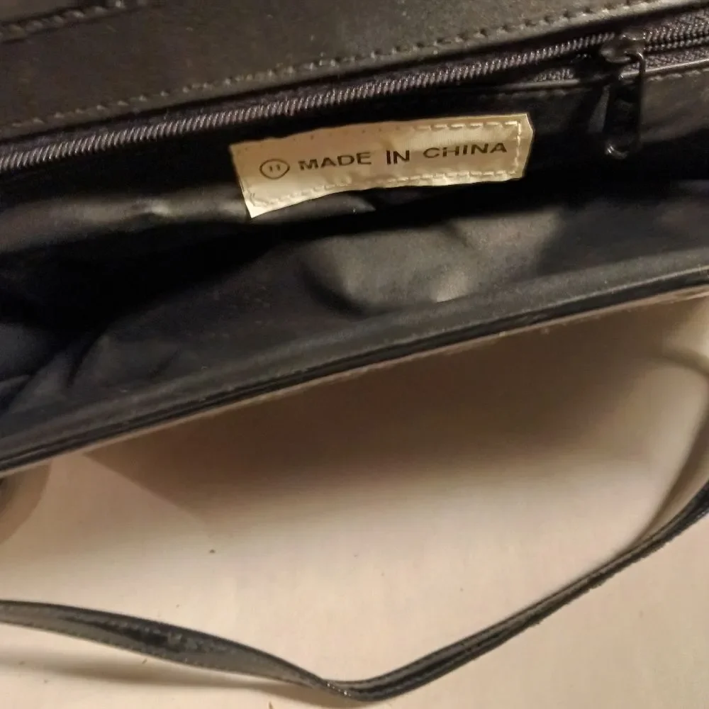 Vintage Black Patent Leather Envelope Clutch with Crossbody Strap