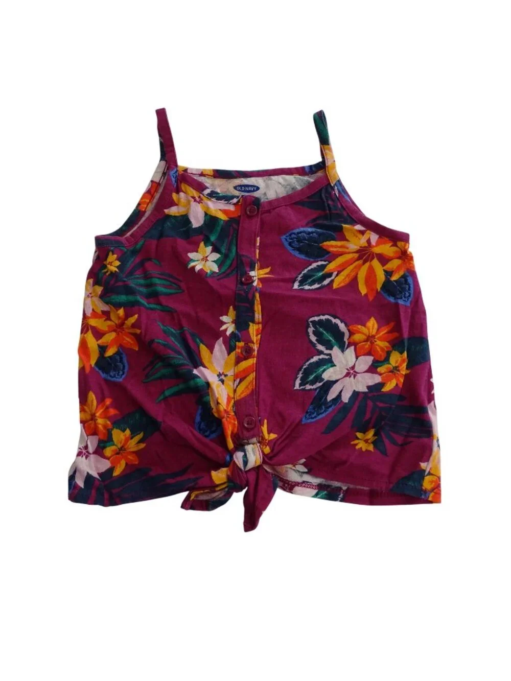 Old Navy Purple Floral Tie Front Tank Top Girls Size 5T Tropical Hawaiian