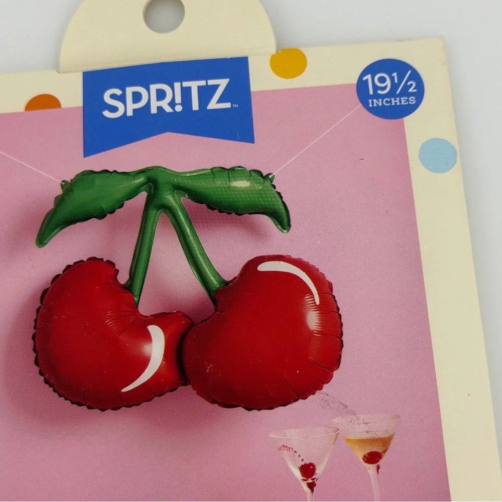 Spritz Red Cherry Foil Balloon with Green Stem