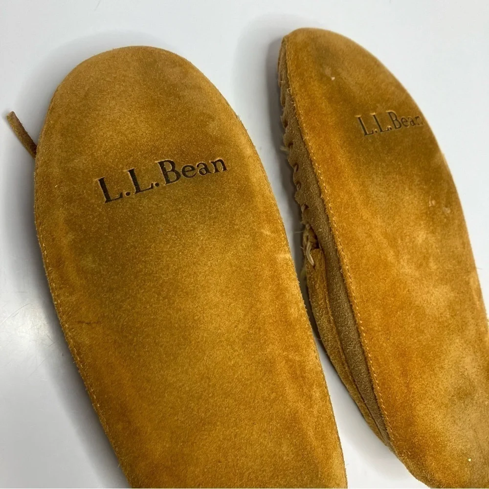 L.L. Bean‎ fur lined leather slippers size 4 youth