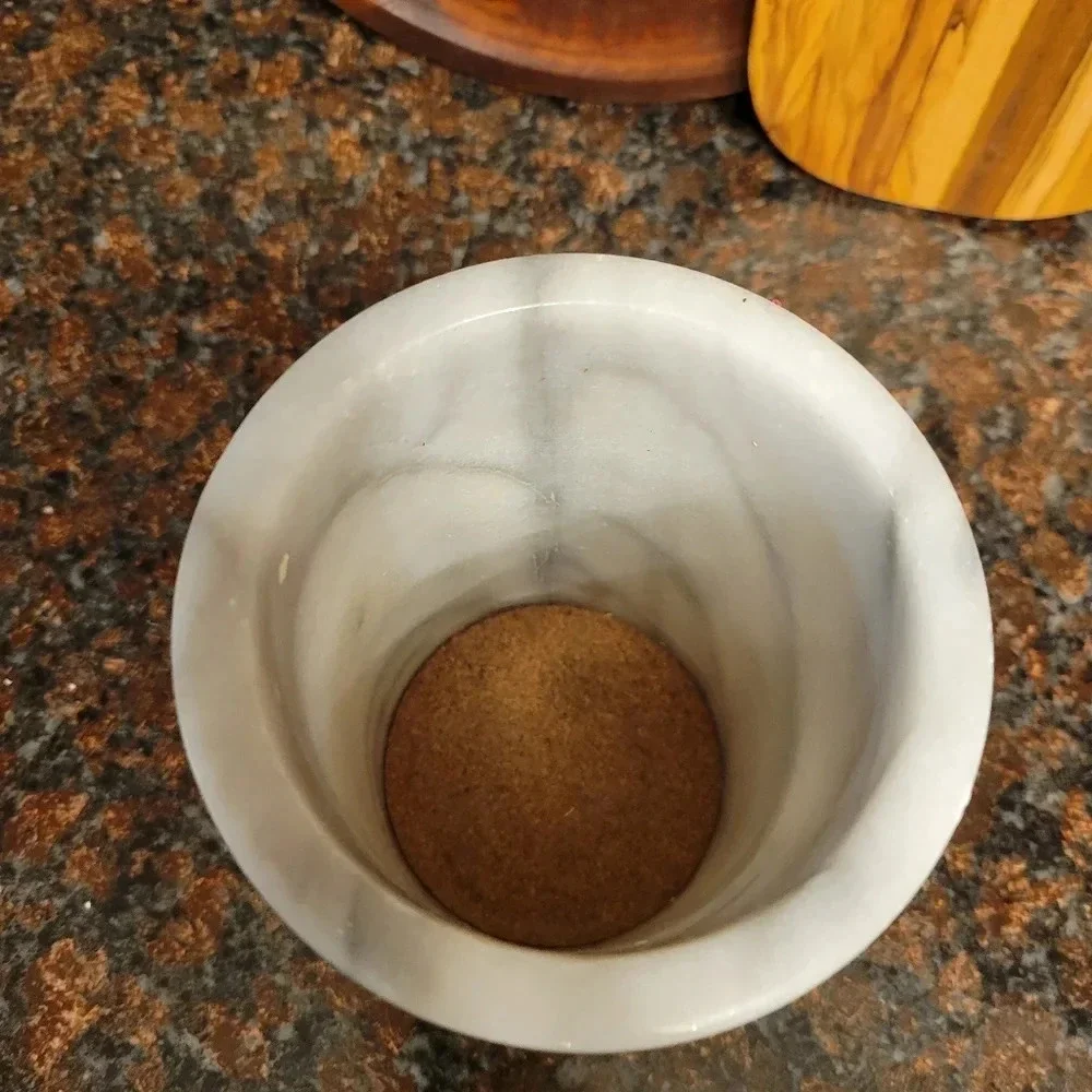 Genuine Marble Utensil Holder Crock Kitchen Modern Organic White Gray