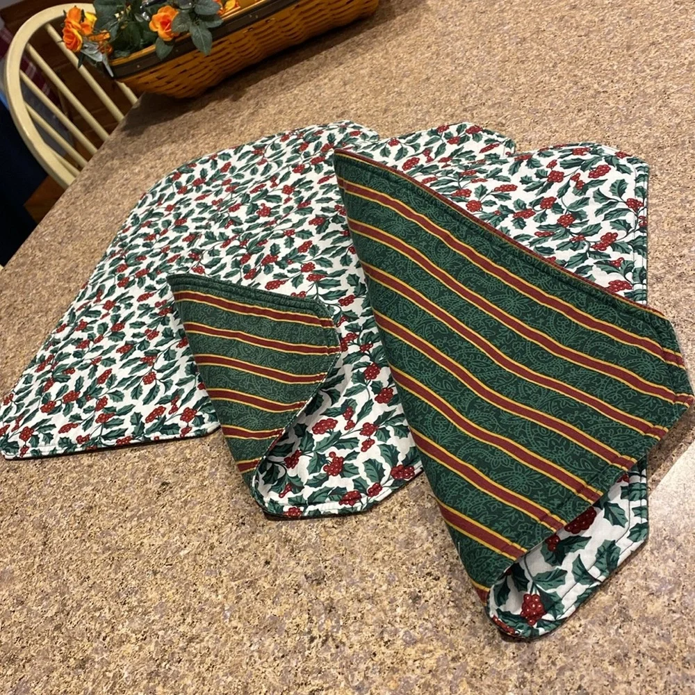 Three Longaberger Holly Placemats WITH FLAWS Holiday
