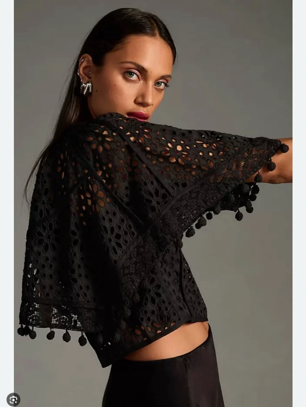 Anthropologie Black Crochet Crop Top
