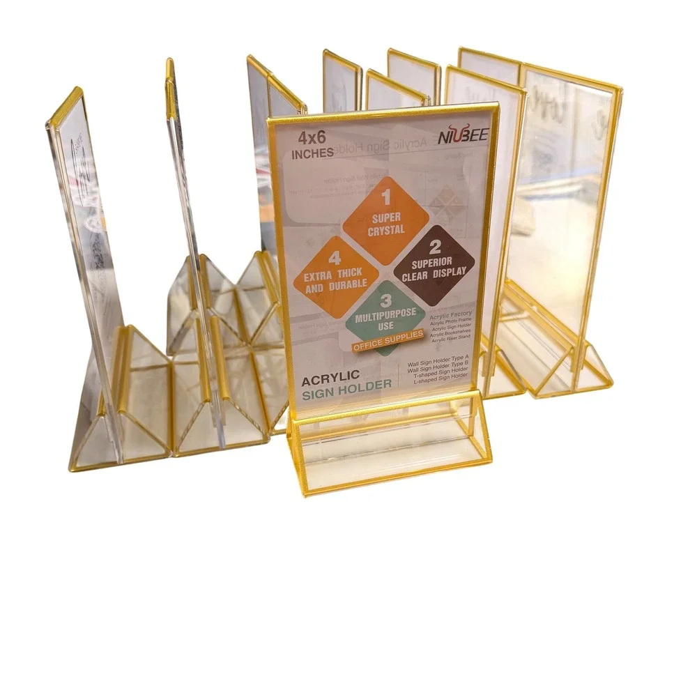 Table Number Stand Frame Acrylic Sign Holder 4x6 Gold 6 Pack Party Wedding Photo