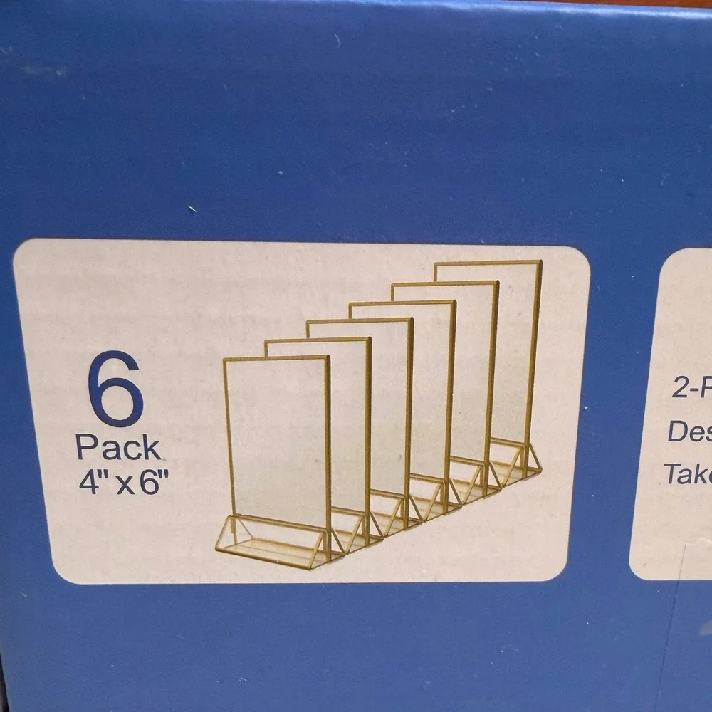 Table Number Stand Frame Acrylic Sign Holder 4x6 Gold 6 Pack Party Wedding Photo