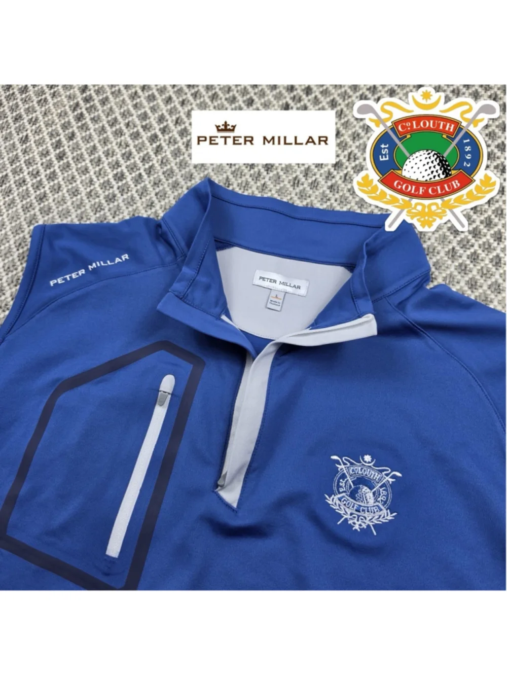 Peter Millar Clouth Golf Club Crown Sport Vest Quarter Zip Blue Large
