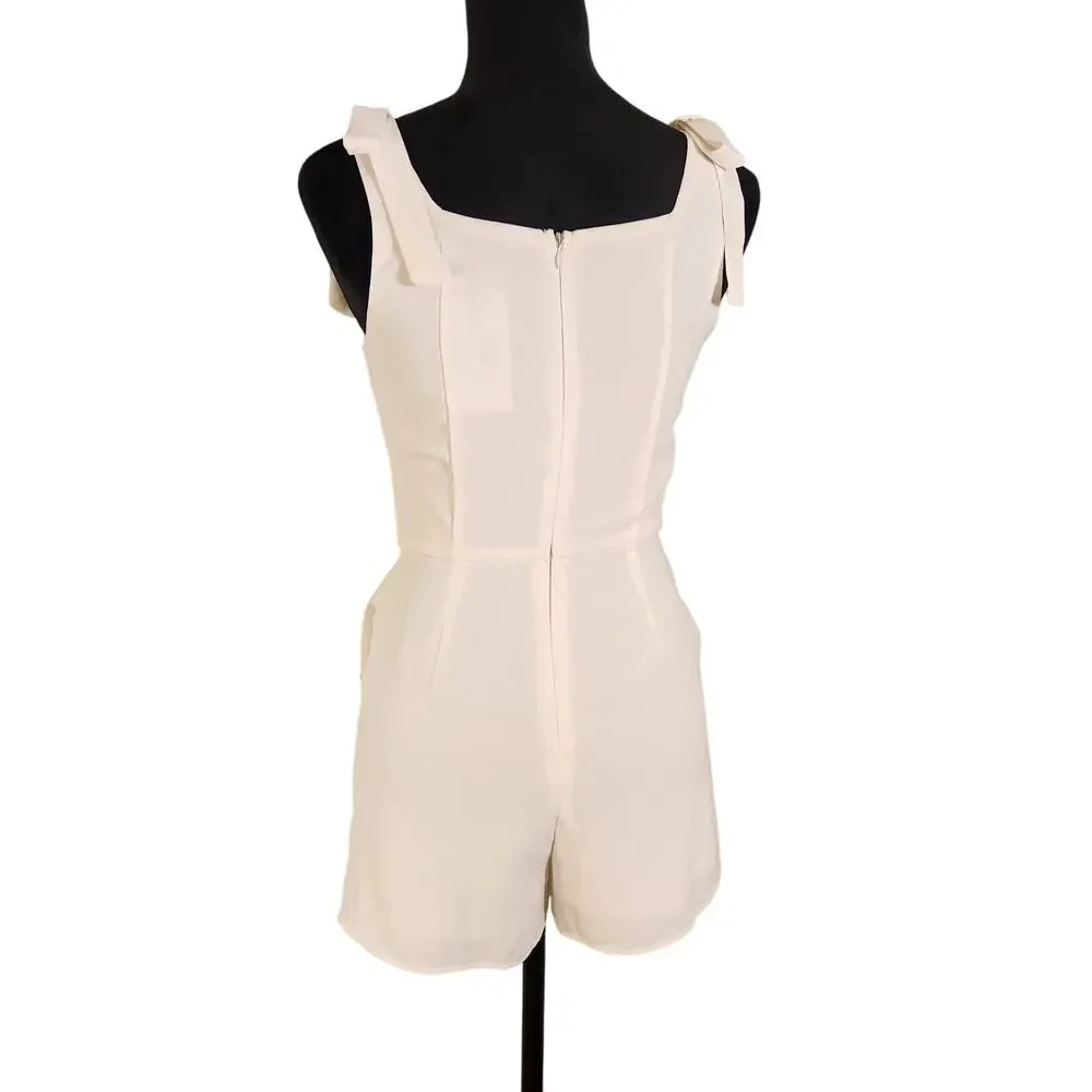 SHE + SKY White Sleeveless Romper with Bows, Size Small