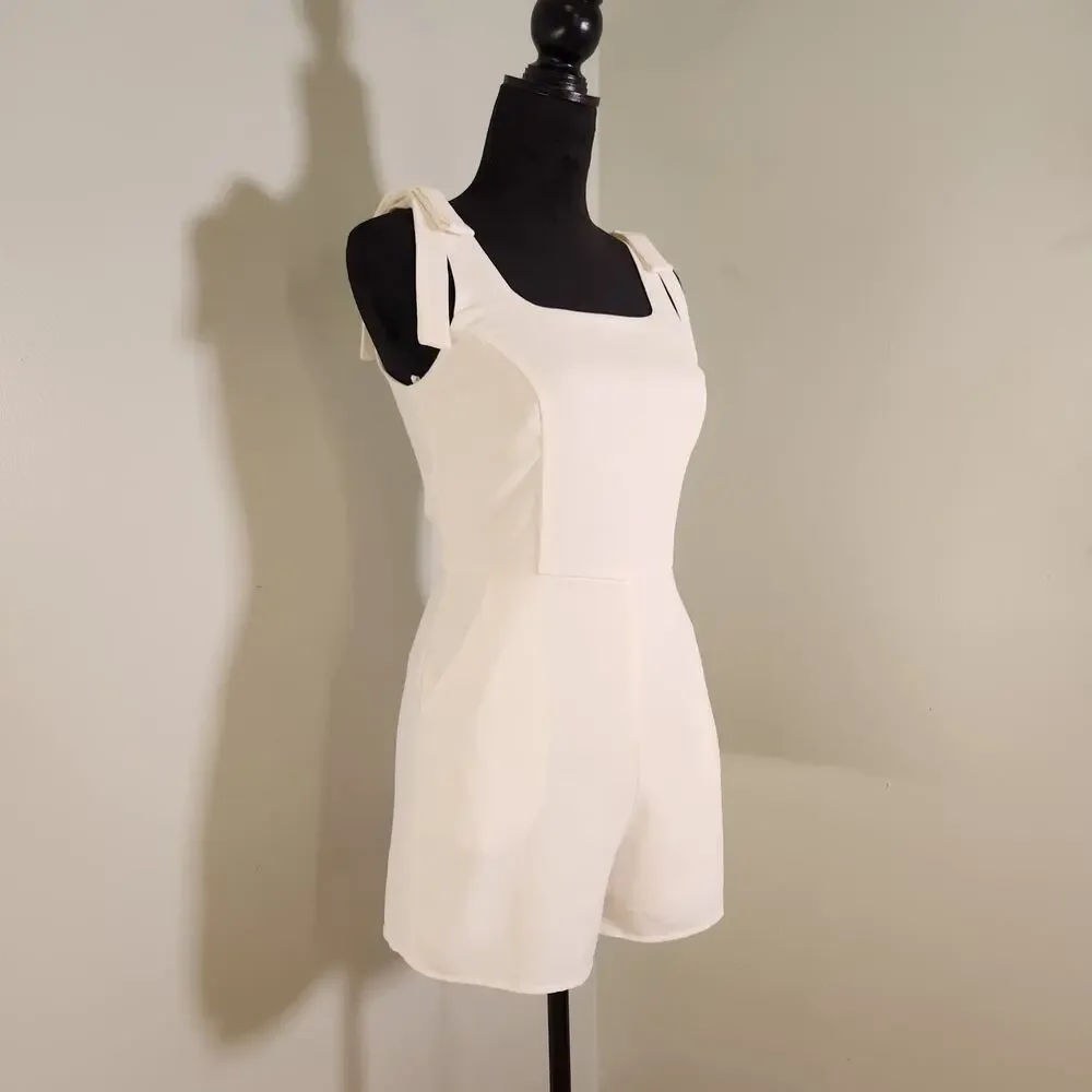 SHE + SKY White Sleeveless Romper with Bows, Size Small