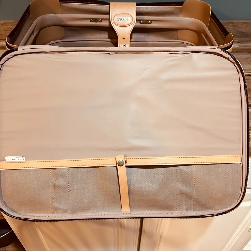 Vintage Fifth Avenue Tweed Hard-Sided Suitcase Tan Leather Trim