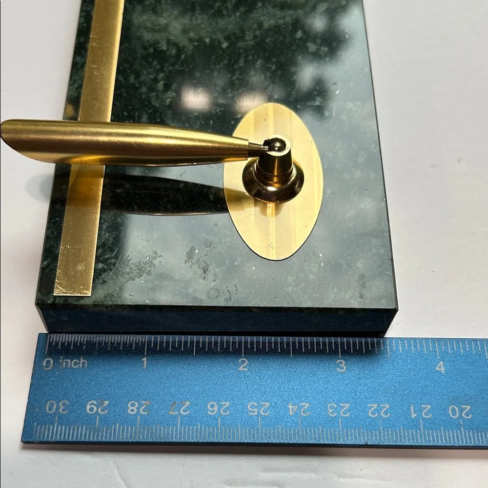 MCM 1960’s Gold Pen Stand Dark Green Marble Dual pen holder Vtg Condition no pen