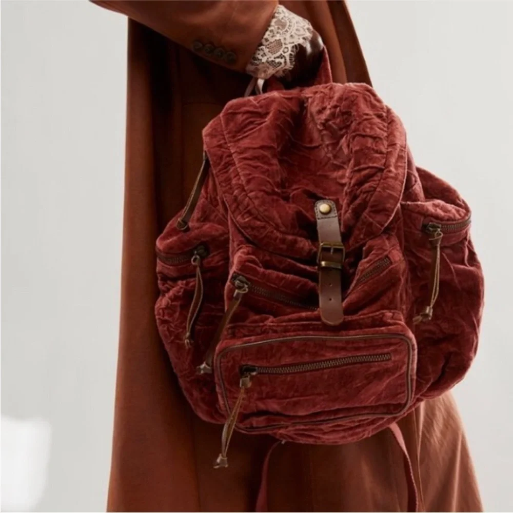 NWT Free People Malta Velvet Backpack Sepia Rose