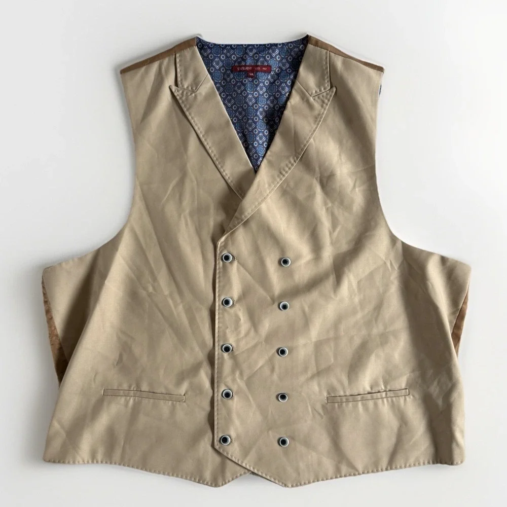 Statement Italy Double Breasted Waistcoat Vest 54L (56 Chest) Beige Old Money