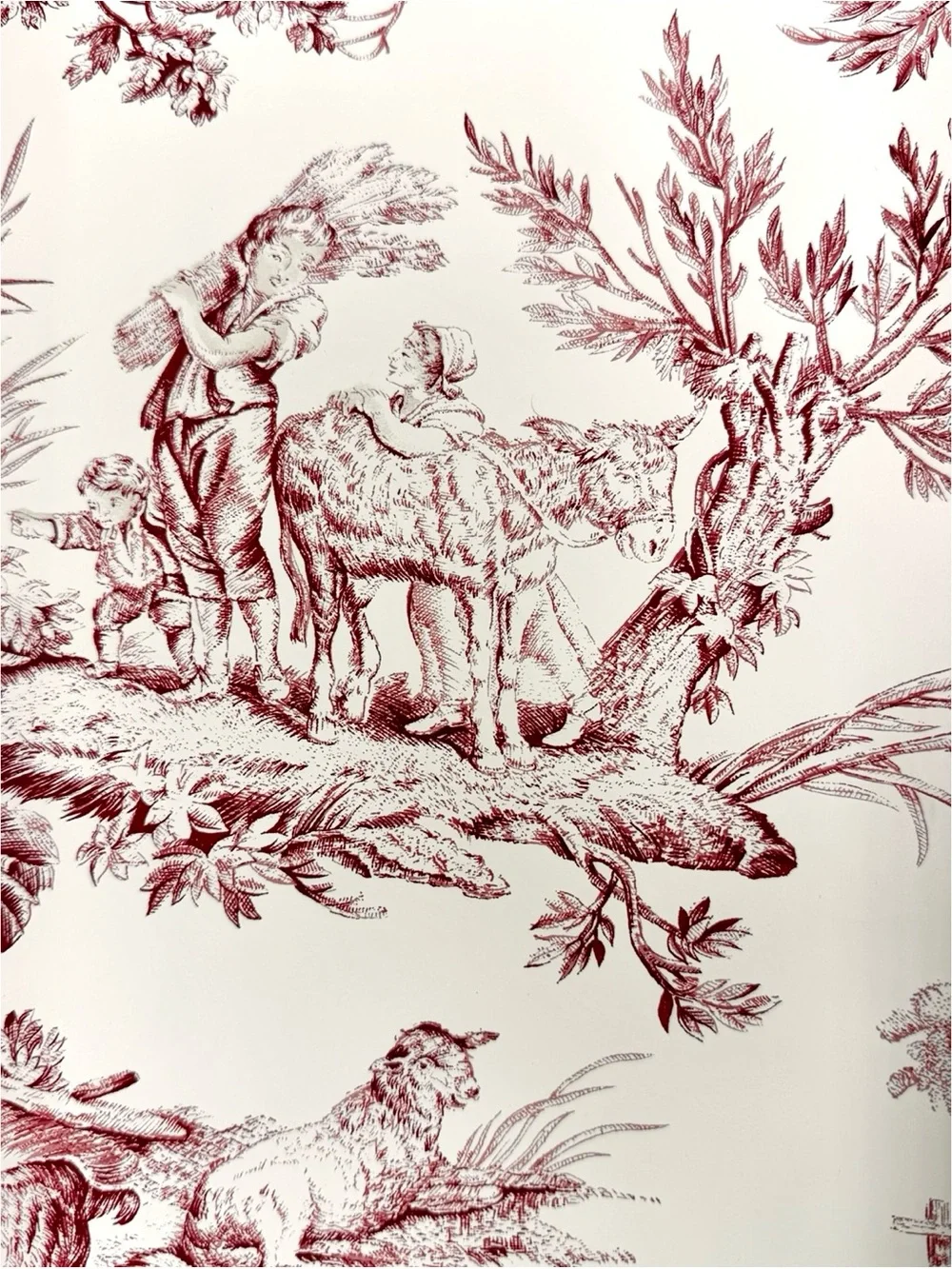 Stroheim & Romann Vintage Wallpaper Les Toiles IV Design White Burgundy Classic