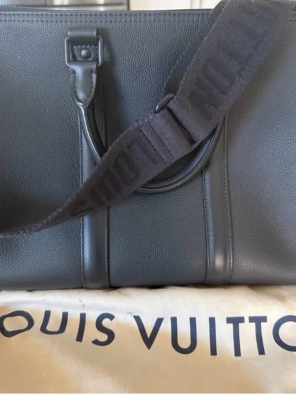 Louis Vuitton Black Leather Keepall 40
