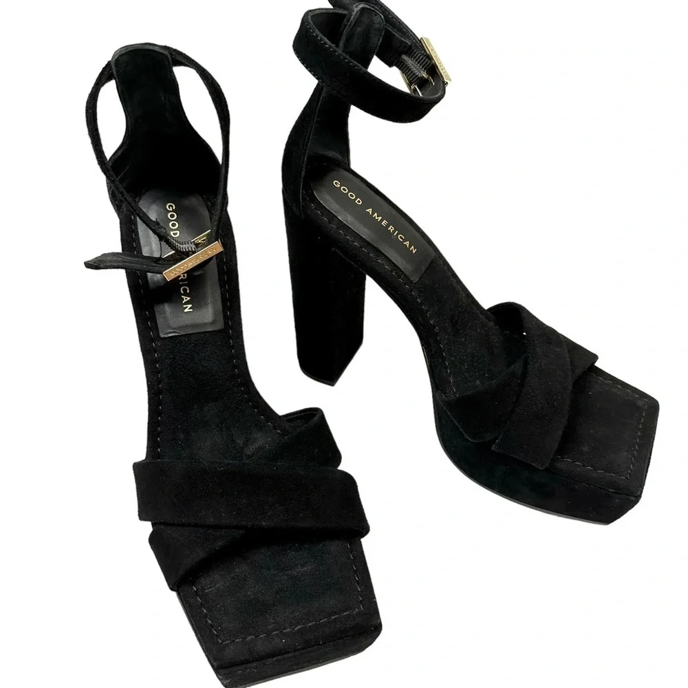 Good American Description Square Toe Platform Heel Sandals