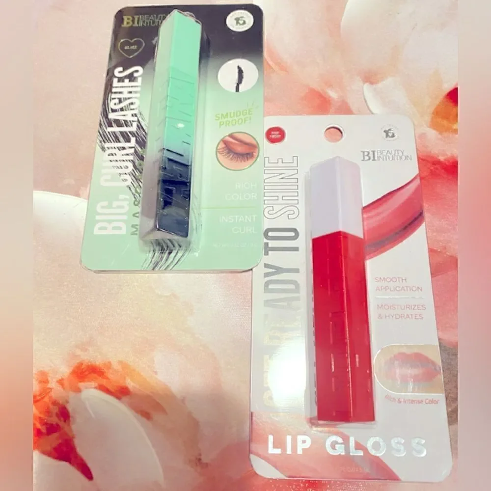 🛍️ 2 Beauty Intuition Pink Peony Lip Gloss 💄 & Big Curl Lashes Mascara💥