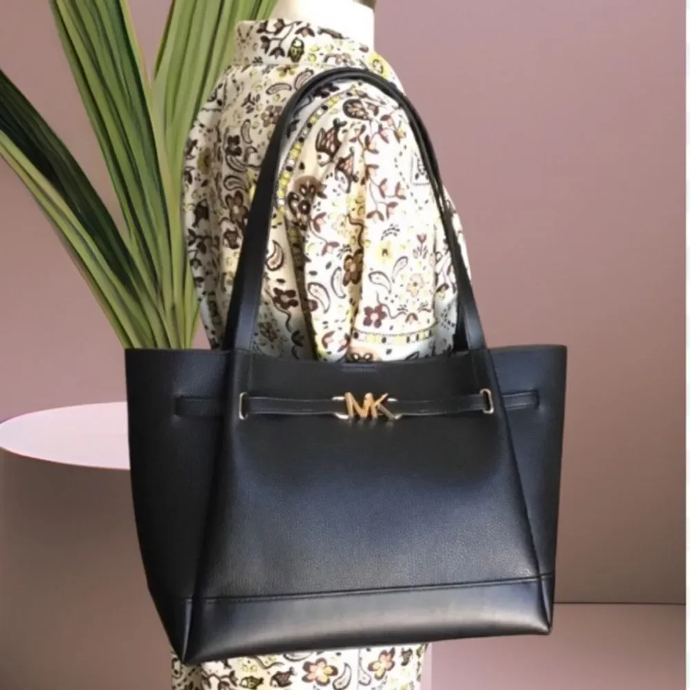 MICHAEL KORS BLACKREED LARGE BELTED TOTE LEATHER TRAVEL OFFICE VACATION SCHOOL