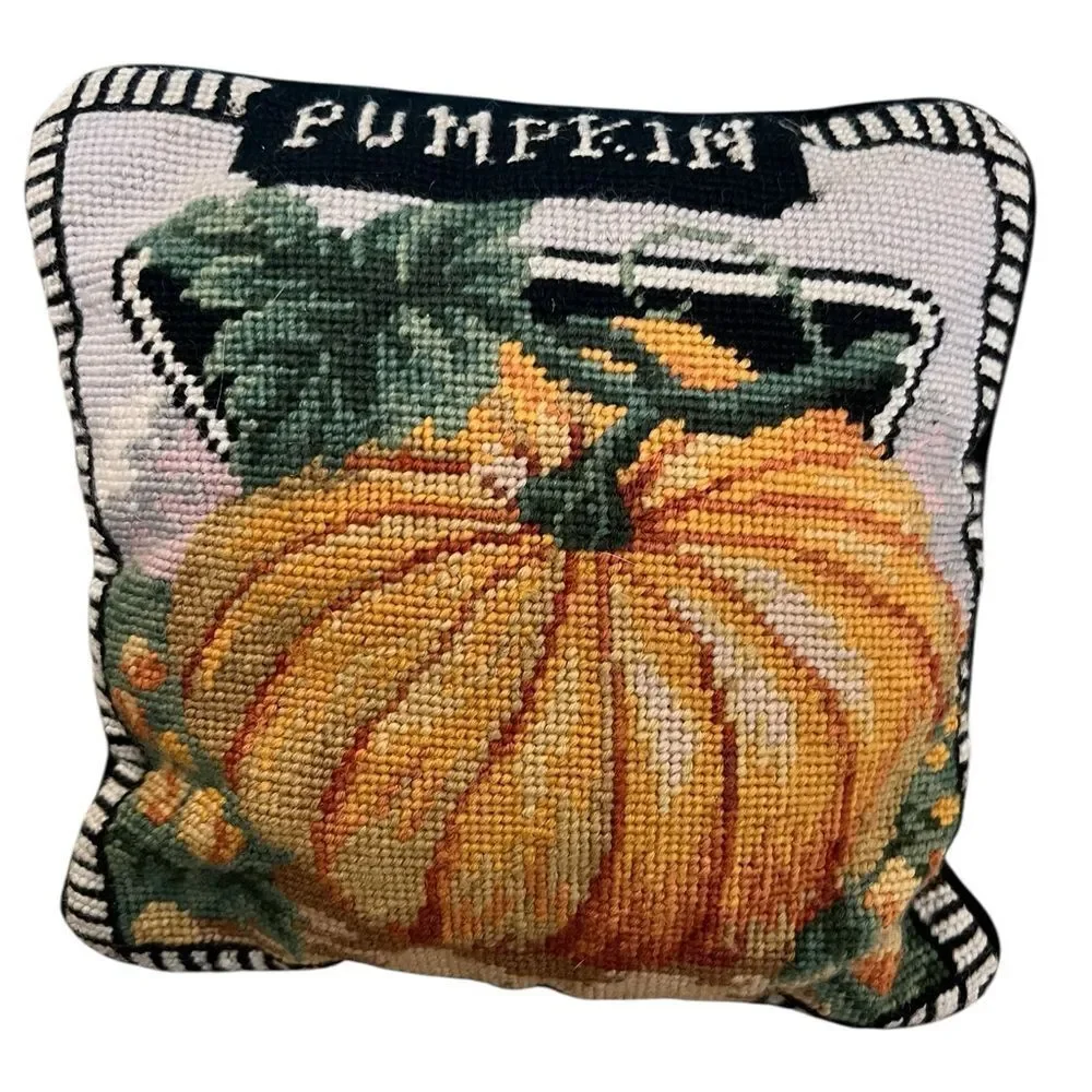 Needle point pumpkin accent pillow