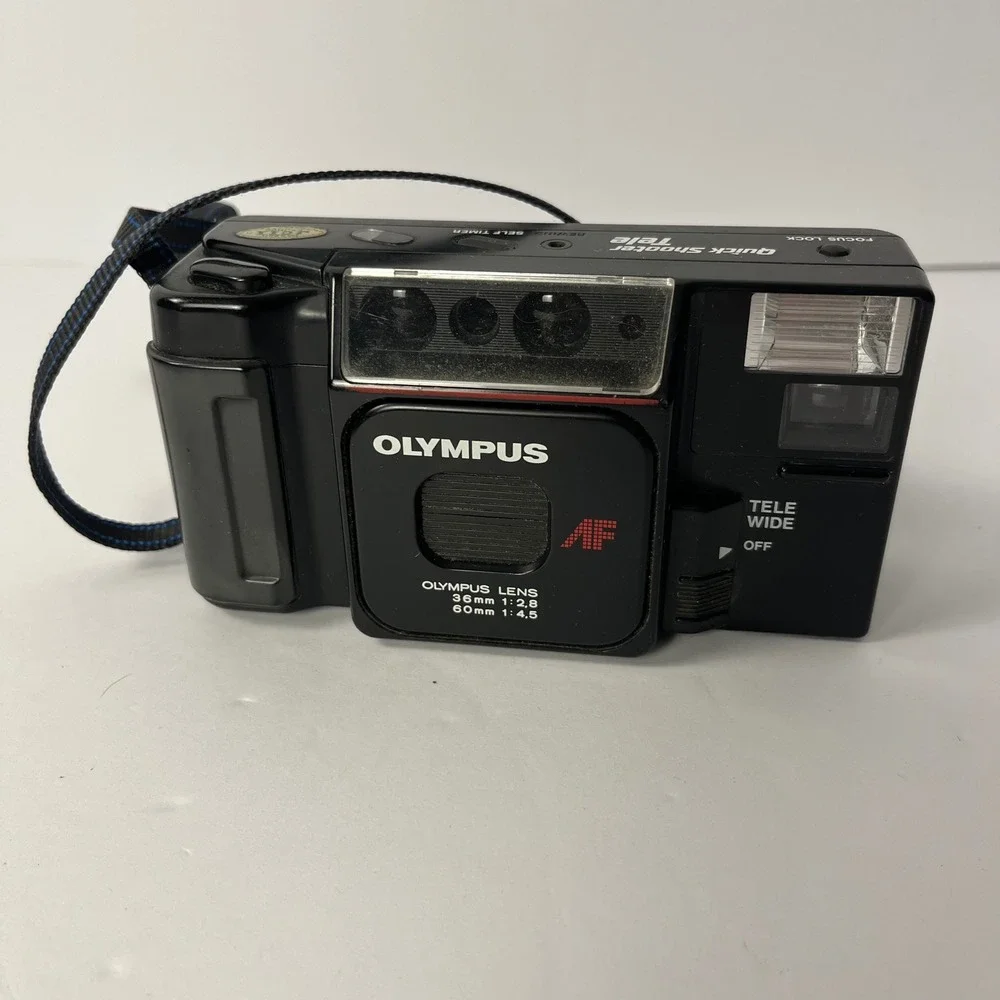 Olympus Quick Shooter Tele AF 35mm Film Camera 36mm 60mm Dual Lens Black Japan
