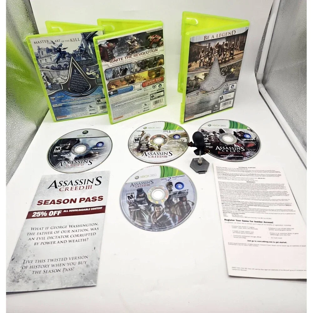 Assassin’s Creed Bundle Xbox 360 - AC 1, Brotherhood, AC III + Figure & Manuals