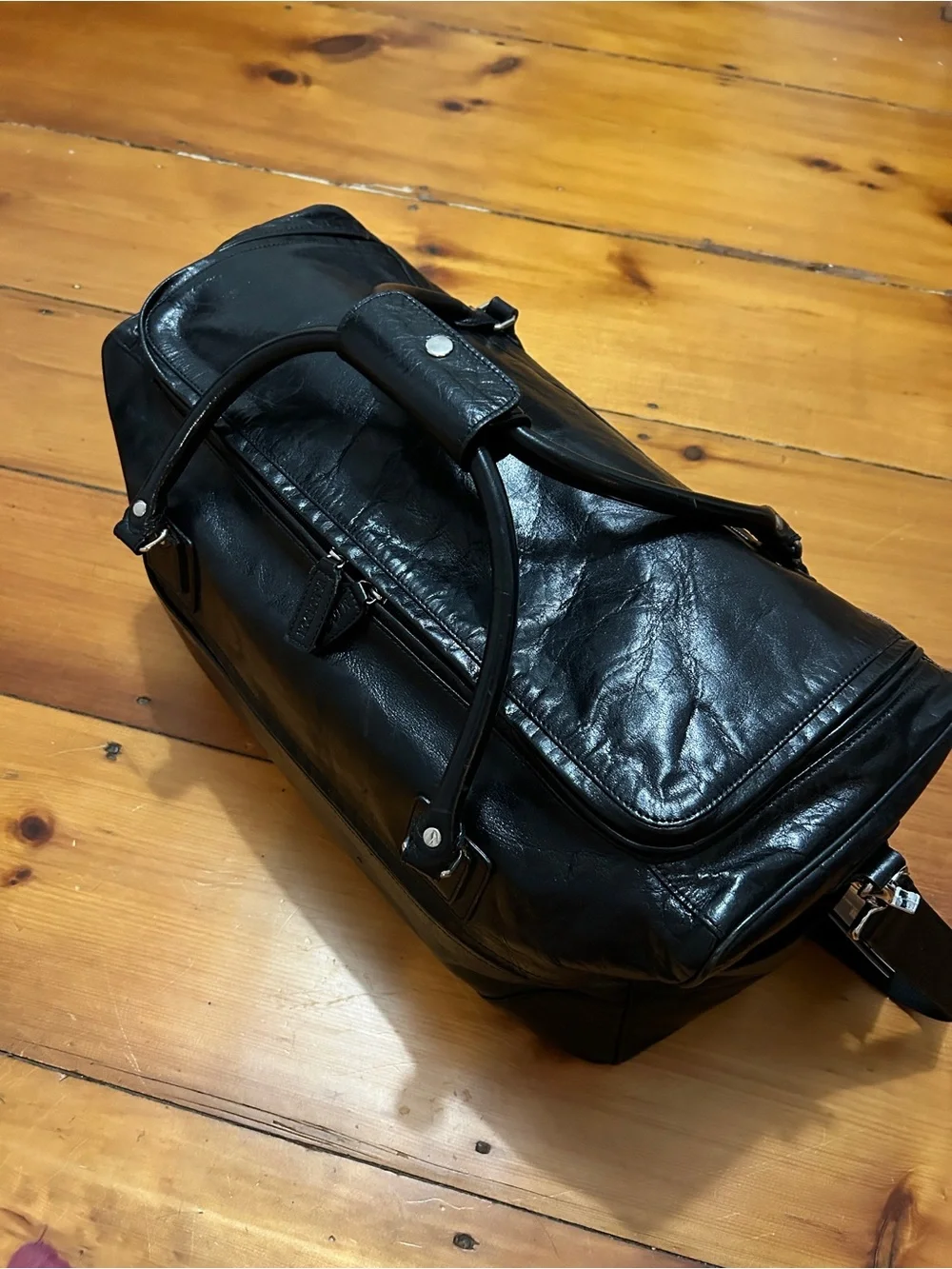M. London Black Men's high quality Leather Weekender Bag - duffel