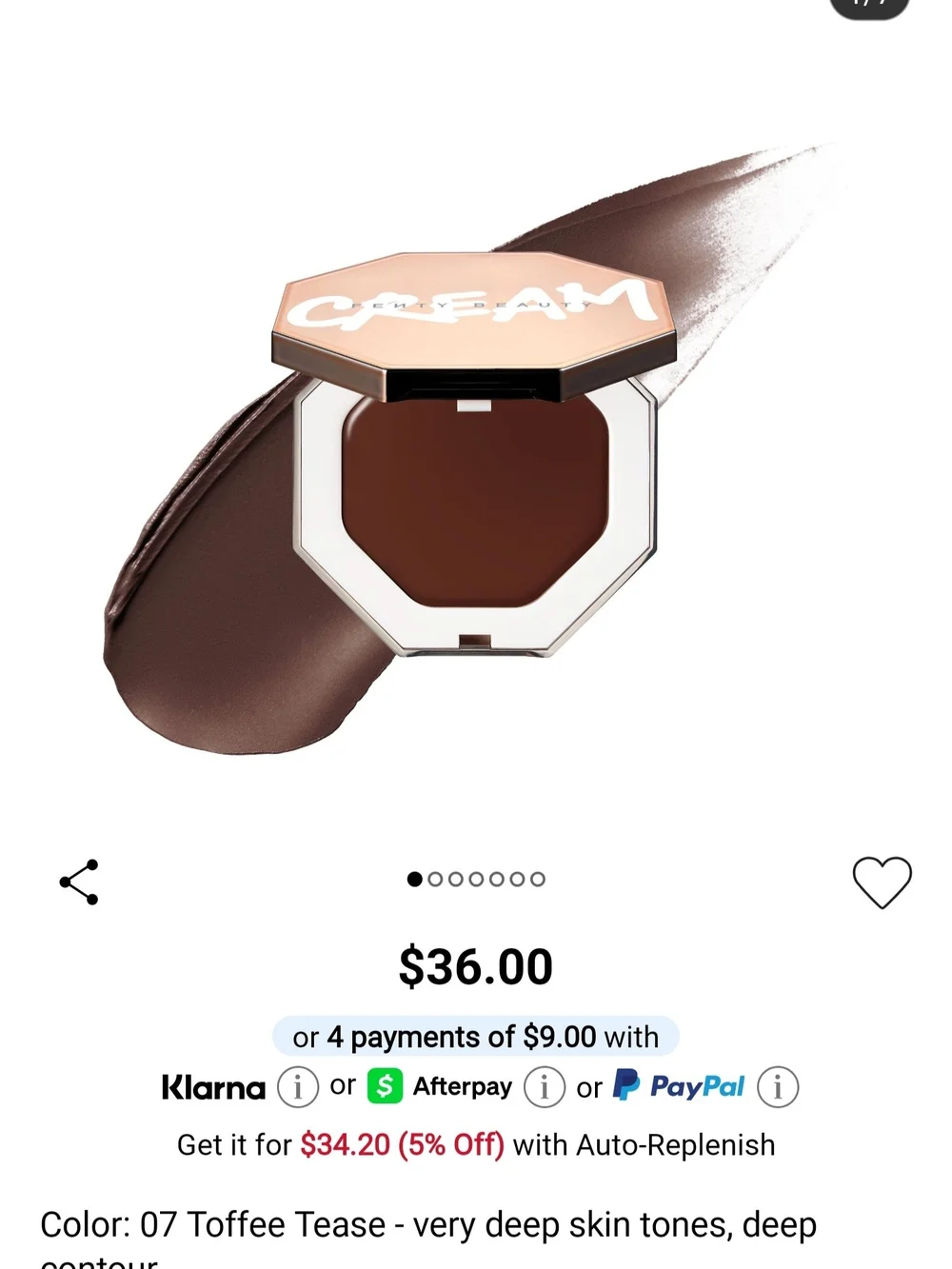 Fenty Beauty Cream Bronzer & Contour — Toffee Tease (Deep Brown)