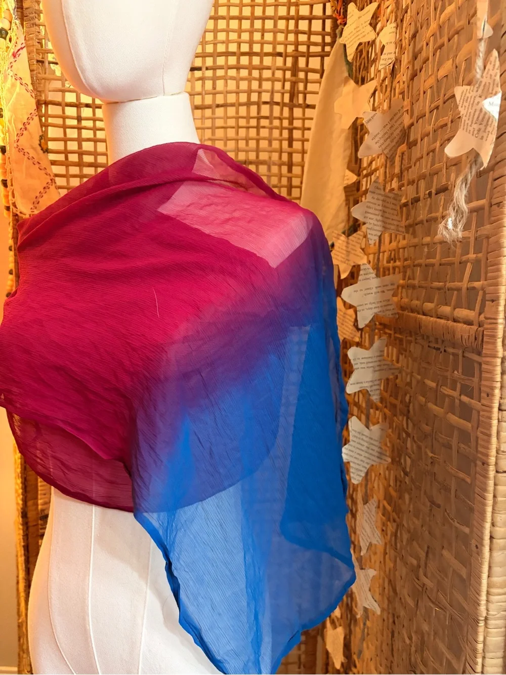 Vintage Ombre Silk Wrap Scarf in Magenta and Teal