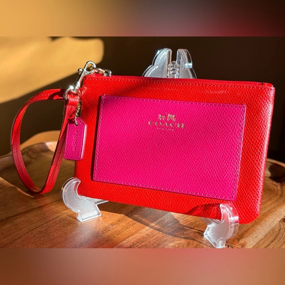 Coach Cardinal Pink Ruby Crossgrain Leather Small Wristlet F5314